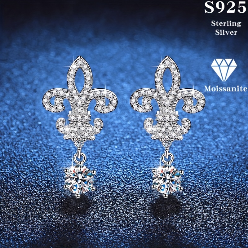 Sterling Silver Dangle Earrings with Moissanite Inlay